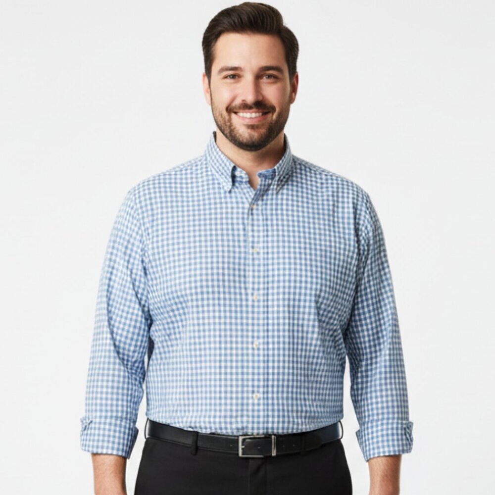 Roundtree & Yorke White Blue & Green Plaid Long Sleeve Button Shirt 2XT